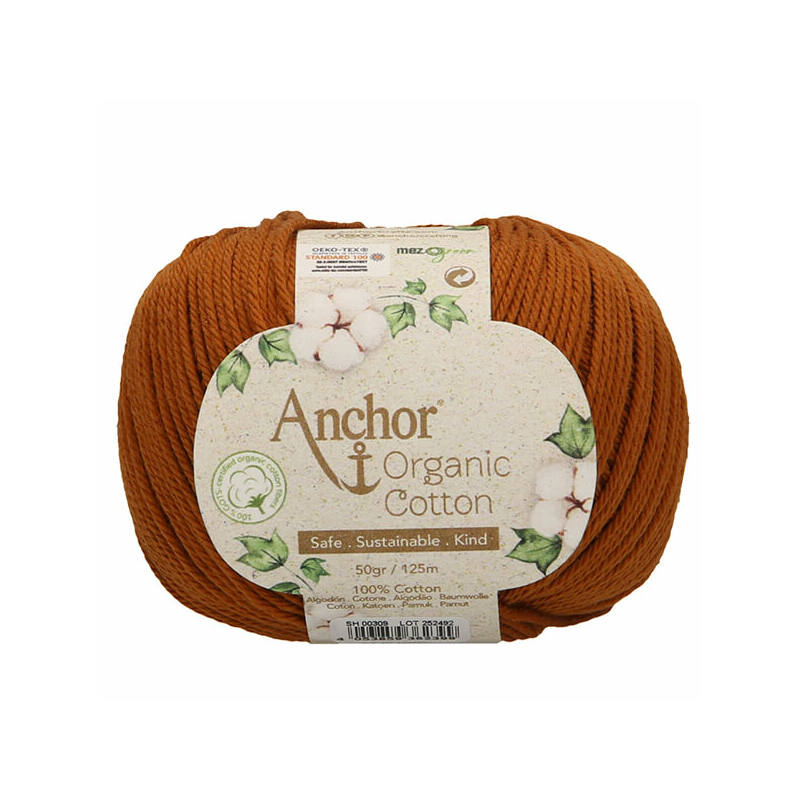 500 g 10 db ANCHOR Organic Cotton 100% pamut fonal. Tű 3-3,5 mm. 309 karamell