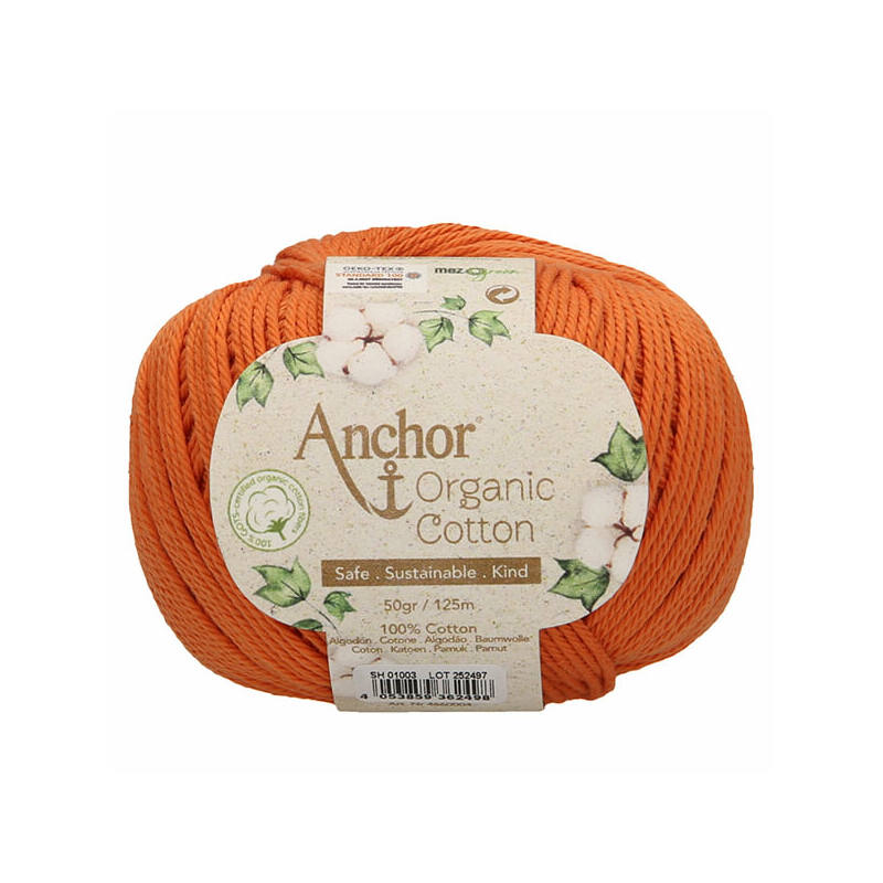 500 g 10 db ANCHOR Organic Cotton 100% pamut fonal. Tű 3-3,5 mm. 1003 narancs