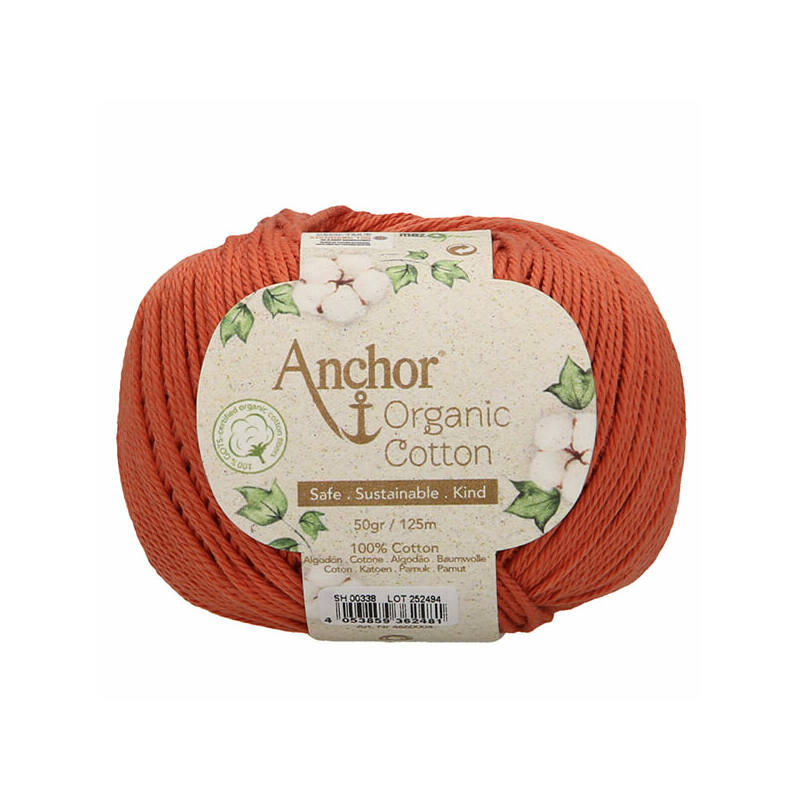 500 g 10 db ANCHOR Organic Cotton 100% pamut fonal. Tű 3-3,5 mm. 338 vörös dűne