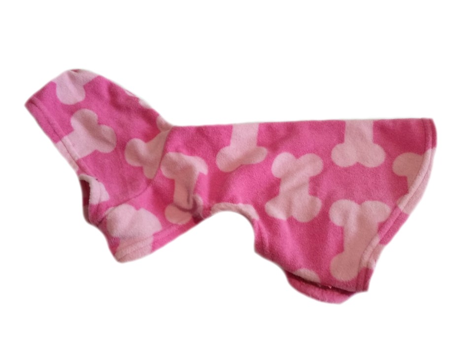 Rózsaszín polár kutyaruha, pulóver. Háthossz 26 cm. 