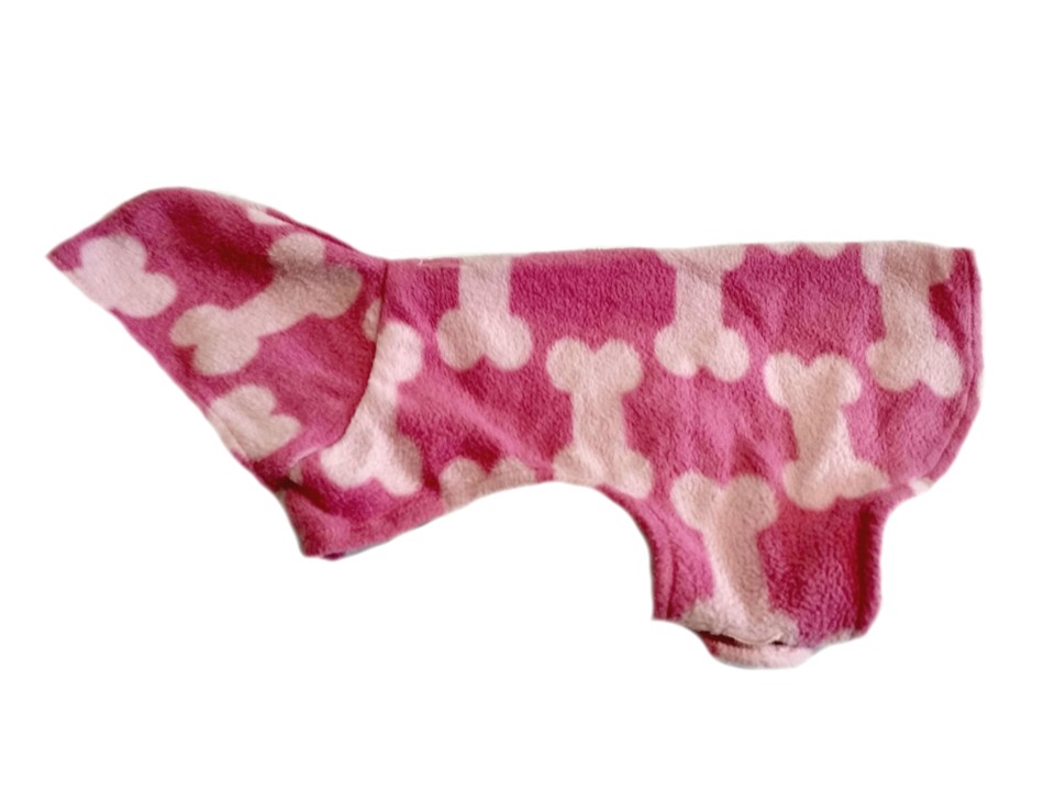 Rózsaszín polár kutyaruha, pulóver. Háthossz 27 cm. 