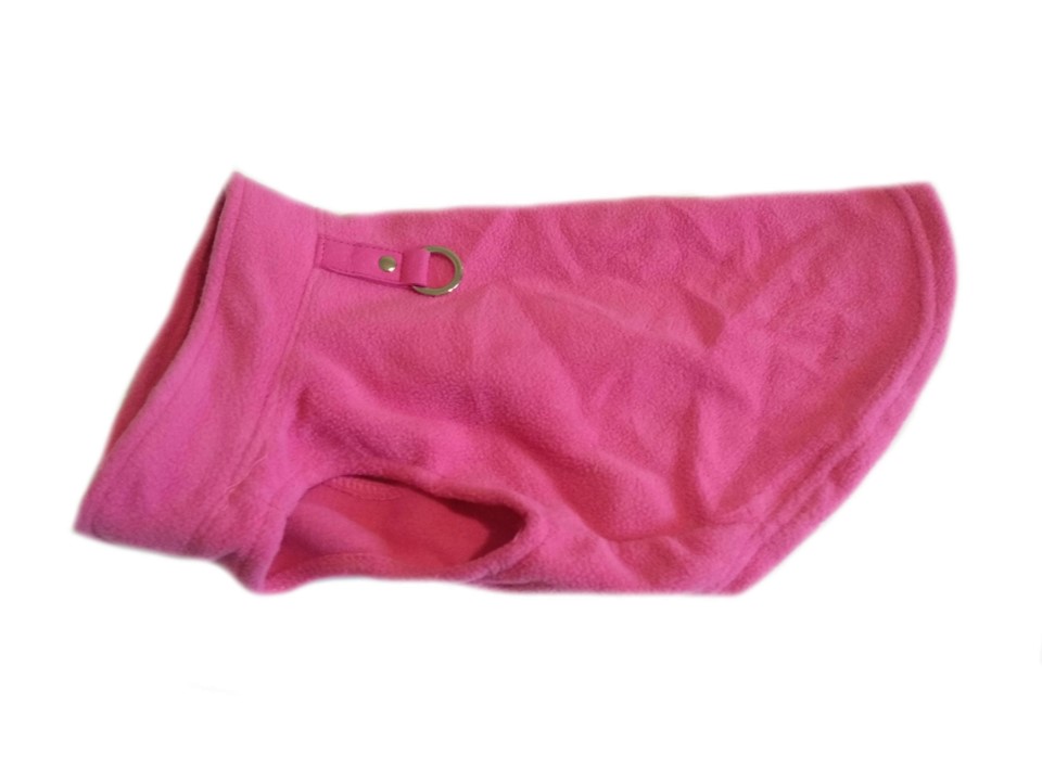 Rózsaszín polár kutyaruha, pulóver. Háthossz 28 cm. 