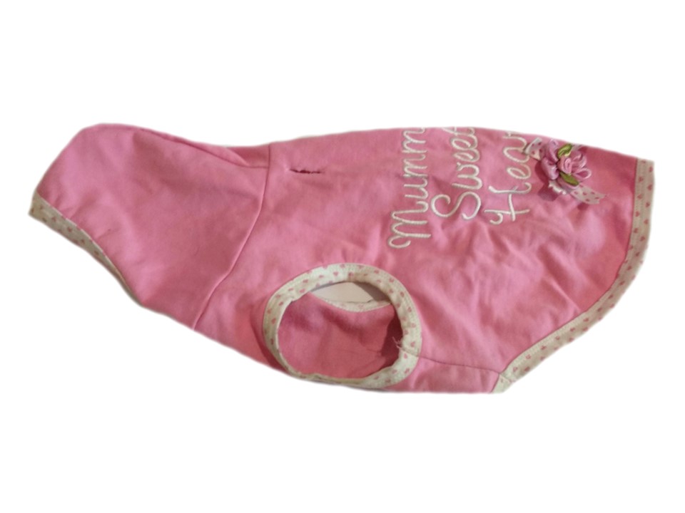 MUMMYS SWEAT HEART rózsaszín pamut kutyaruha, pulóver. Háthossz 28 cm. 