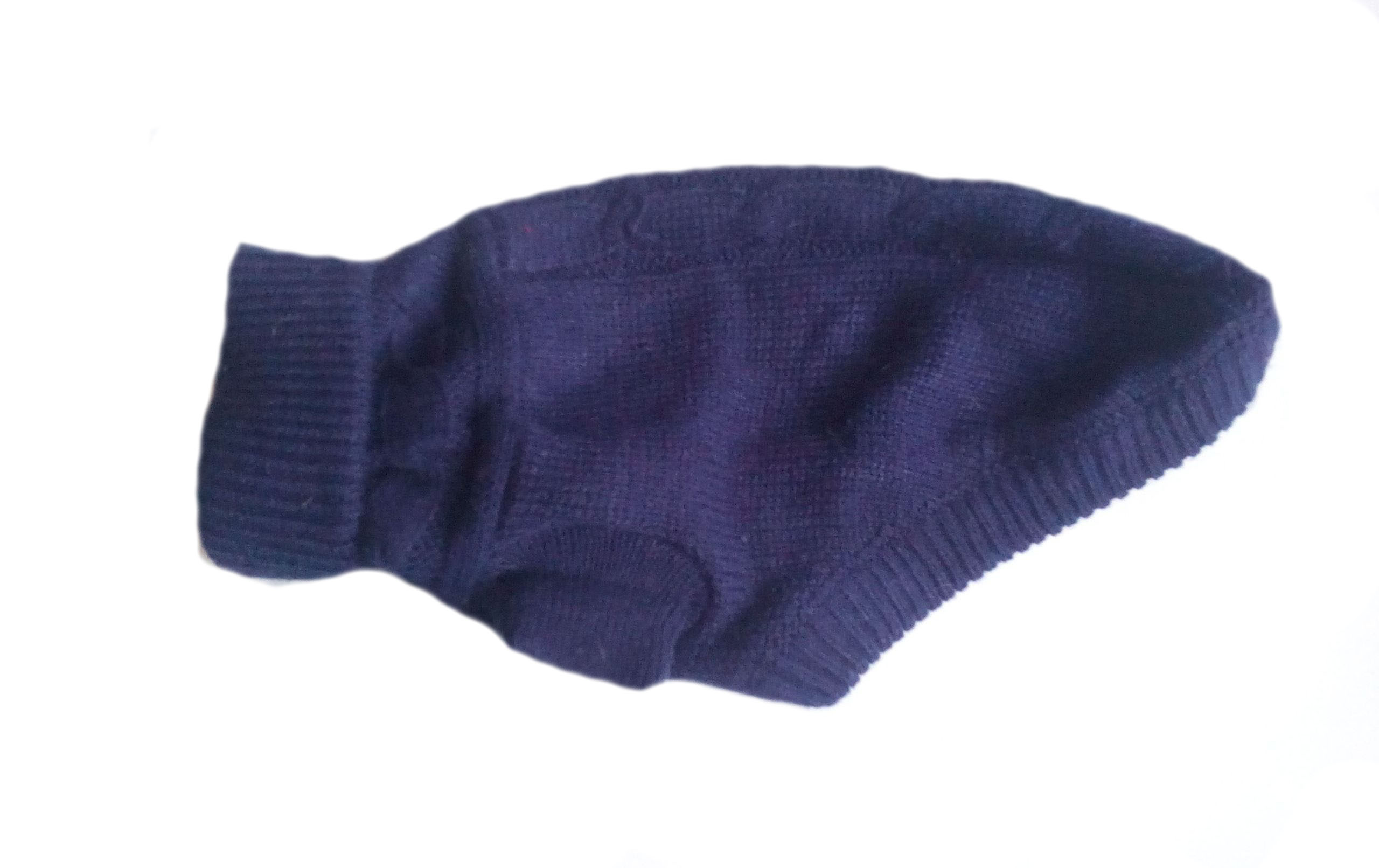 ANCOLS kék kötött kutyaruha, pulóver. Háthossz 30 cm. 