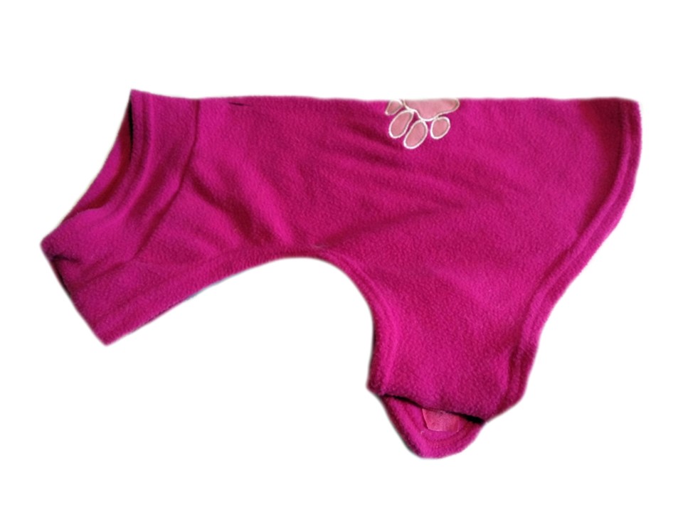 Rózsaszín/pink polár kutyaruha, pulóver. Háthossz 35 cm. 
