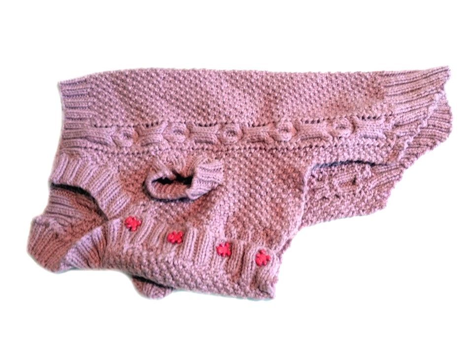 Rózsaszín kötött kutyaruha, pulóver. Háthossz 48 cm. 