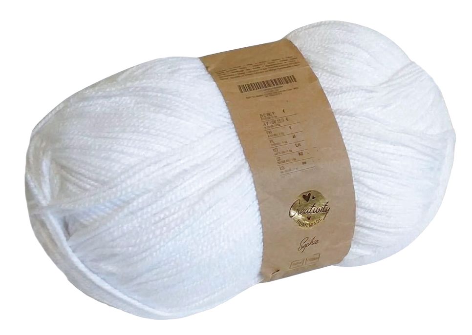 500 g Sophie fehér 100% akril fonal.  500 g 1125 m. Tű 4-4,5 mm. 