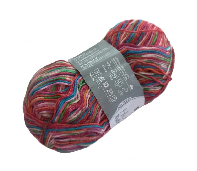 100 g Gründl Rubin színátmenetes  gyapjú zoknifonal. 100 g 420 m. Tű 2,5-3 mm. 
