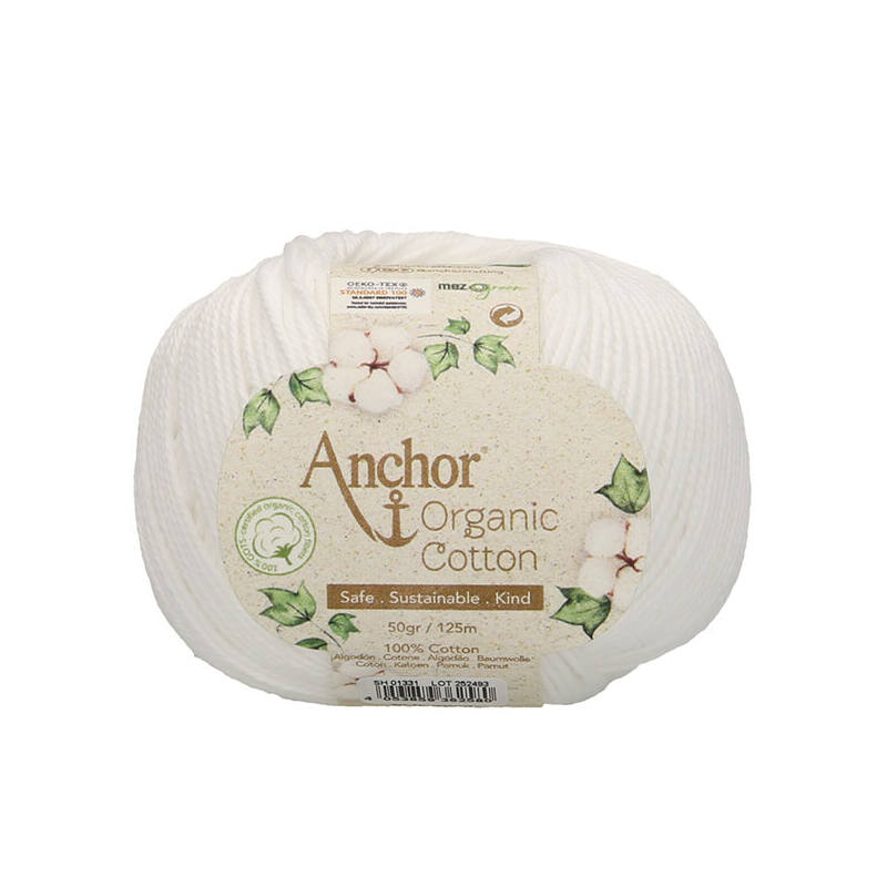 500 g 10 db ANCHOR Organic Cotton 100% pamut fonal. Tű 3-3,5 mm. 1131 fehér