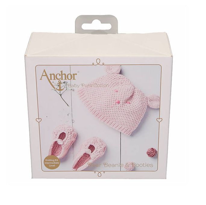Anchor Baby Pure Cotton kötőkészlet. Rózsaszín sapka és cipő.