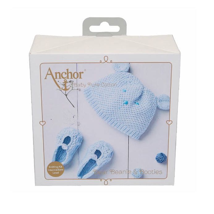 Anchor Baby Pure Cotton kötőkészlet. Kék sapka és cipő.